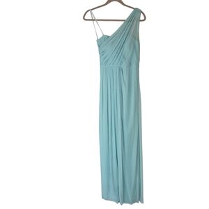 David's Bridal One Shoulder Mesh Maxi Dress Mint Color NEW